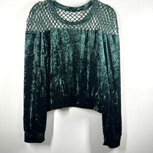 Vintage Women's Cropped Top‎ Crushed Velvet Long Sleeve Netting Holiday Sheer